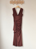 Women Summer Elegant V-Neck Sexy Sleeveless Knitting Slit Dress
