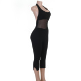 Women Summer Sexy Mesh Patchwork Halter Neck Jumpsuit