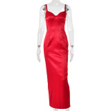 Women Spaghetti Strap Sexy Slit Bodycon Dress