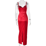 Women Spaghetti Strap Sexy Slit Bodycon Dress