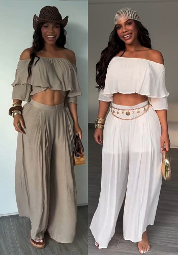 Elegant Loose Off Shoulder Crop Top & Pants Two-Piece Set