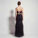 Sexy Sequin Fringe Slim Fit Mermaid Formal Party Evening Gown