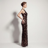 Formal Party Chic Halter Neck Low Back Sequin Split Slim Fit Evening Gown for Bridal
