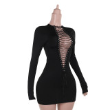 Women's Sexy Reversible Front & Back Lace-Up Cut-Out Bodycon Mini Dress
