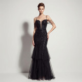 Sexy Sequin Fringe Slim Fit Mermaid Formal Party Evening Gown