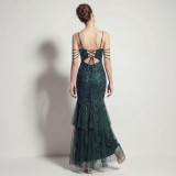 Sexy Sequin Fringe Slim Fit Mermaid Formal Party Evening Gown