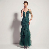Sexy Sequin Fringe Slim Fit Mermaid Formal Party Evening Gown
