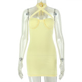 Women's Solid Halter Neck Low Back Strapless Sleeveless Slim Fit Bodycon Dress