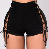 Women's High Waist Side Lace-up Denim Shorts