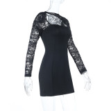 Women's Long Sleeve Patchwork Slim Fit Bodycon Mini Dress