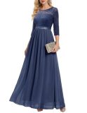 Lace Patchwork Chiffon Three-Quarter Sleeve Slim Waist Evening Dress for Bridal（Processing time need 3-6 days）