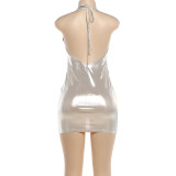 Summer Fashion Deep V Halter Neck Low Back Tight Fitting Bodycon Dress