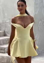 Summer Women's Sexy V-Neck Chic Slim Waist Mini Dress Summer Women's Sexy V-Neck Chic Slim Waist Mini Dress