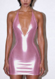 Summer Fashion Deep V Halter Neck Low Back Tight Fitting Bodycon Dress