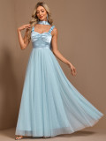 Elegant Halter Neck Patchwork Mesh Pleated Formal Party A-Line Evening Gown