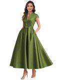 Satin Deep V Slim Waist A-line Formal Party Dress（Processing time need 3-6 days）