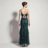 Sexy Sequin Fringe Slim Fit Mermaid Formal Party Evening Gown