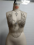 Women's Sexy Nightclub Rhinestone Cross Metal Fringe Bra Body Chain