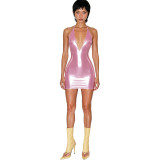 Summer Fashion Deep V Halter Neck Low Back Tight Fitting Bodycon Dress