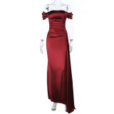 Fall Women's Off Shoulder Satin Split Sexy Dress