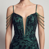 Sexy Sequin Fringe Slim Fit Mermaid Formal Party Evening Gown