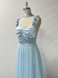 Elegant Halter Neck Patchwork Mesh Pleated Formal Party A-Line Evening Gown