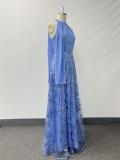 Summer/Fall Halter Neck Ribbon Tie Patchwork Pleated Embroidered A-Line Formal Party Dress
