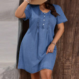 Women's Loose Round Neck Short Sleeve Denim Dress