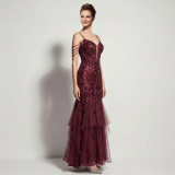 Sexy Sequin Fringe Slim Fit Mermaid Formal Party Evening Gown