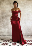 Fall Women's Off Shoulder Satin Split Sexy Dress