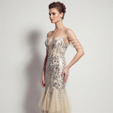 Sexy Sequin Fringe Slim Fit Mermaid Formal Party Evening Gown