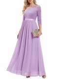 Lace Patchwork Chiffon Three-Quarter Sleeve Slim Waist Evening Dress for Bridal（Processing time need 3-6 days）