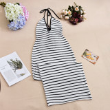 Summer Women's Sexy Slim Fit Color Block Low Back Lace-Up Dress