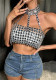 Women's Fashion Style Gemstone Patchwork Halter Neck Vest