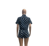 Casual Style Printed Polka Dot Denim Two-Piece Shorts Set
