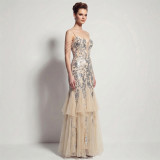 Sexy Sequin Fringe Slim Fit Mermaid Formal Party Evening Gown