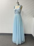 Elegant Halter Neck Patchwork Mesh Pleated Formal Party A-Line Evening Gown