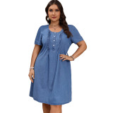 Women's Loose Round Neck Short Sleeve Denim Dress