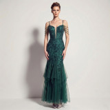 Sexy Sequin Fringe Slim Fit Mermaid Formal Party Evening Gown