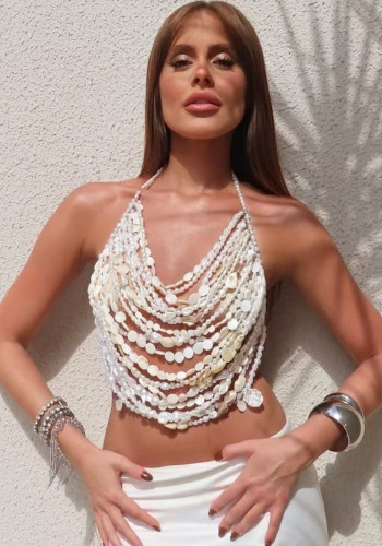 Women's Multi-Layer Pearl Jewel Beaded Bra Chain Body Chain Top