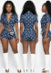Casual Style Printed Polka Dot Denim Two-Piece Shorts Set