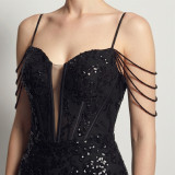 Sexy Sequin Fringe Slim Fit Mermaid Formal Party Evening Gown