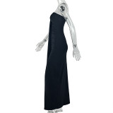 Women's Strapless Solid Lace-Up Slim Fit Low Back Long Dress