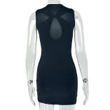Summer Women's Solid V-Neck Chic Sleeveless Bodycon Mini Dress