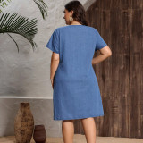 Women's Loose Round Neck Short Sleeve Denim Dress