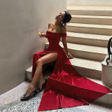 Fall Women's Off Shoulder Satin Split Sexy Dress