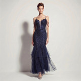 Sexy Sequin Fringe Slim Fit Mermaid Formal Party Evening Gown