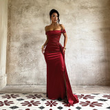 Fall Women's Off Shoulder Satin Split Sexy Dress
