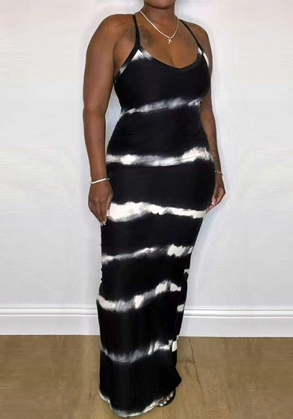 Summer Women's Printed Striped Slim Fit Strap Dress