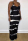 Summer Women's Printed Striped Slim Fit Strap Dress
